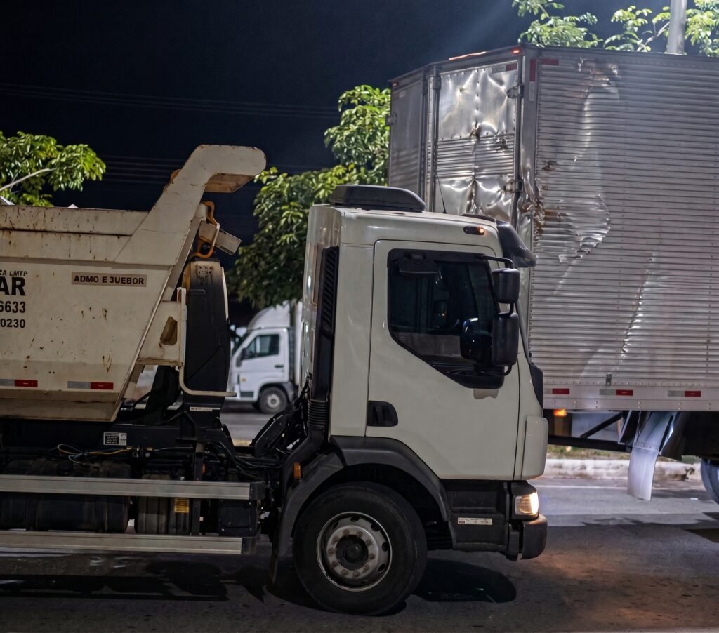 Caçamba colide com carreta estacionada na Avenida Santa Maria