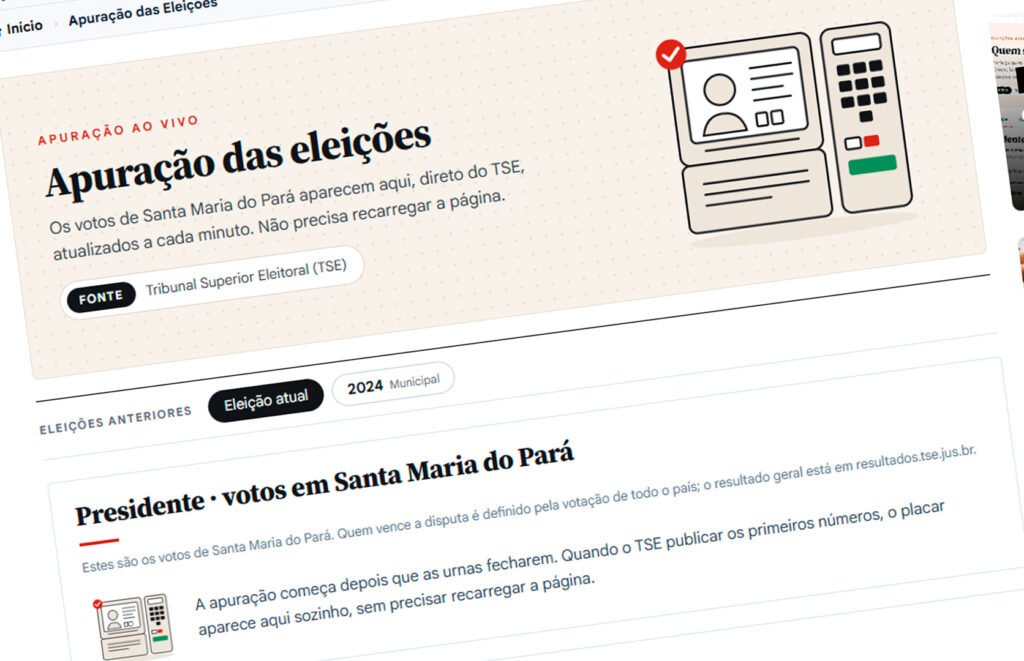 Santa Maria do Pará terá apuração ao vivo com dados do TSE neste domingo